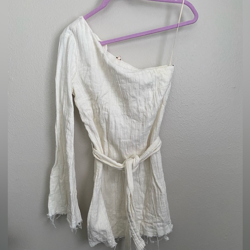 Free People Rare Cotton White One Arm Distressed Dress S